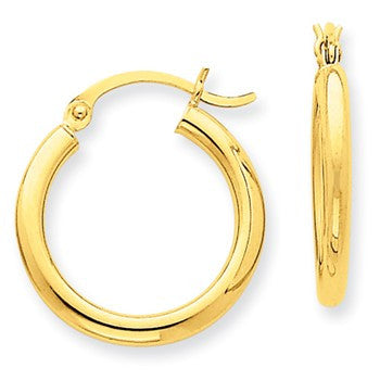 14k Yellow Gold Polished 2.5mm Lightweight Round Hoop Earrings