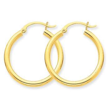 14k Yellow Gold Polished 2.5mm Lightweight Round Hoop Earrings