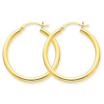 14k Yellow Gold Polished 2.5mm Lightweight Round Hoop Earrings