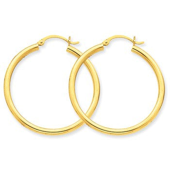 14k Yellow Gold Polished 2.5mm Lightweight Round Hoop Earrings