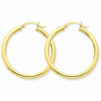 10k Yellow Gold Polished 3mm Round Hoop Earrings