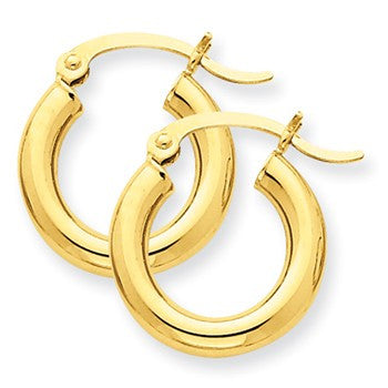 14k Yellow Gold Polished 3mm Lightweight Round Hoop Earrings