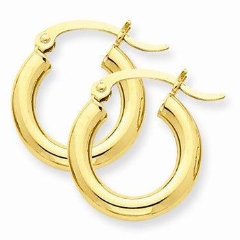 10k Yellow Gold Polished 3mm Round Hoop Earrings