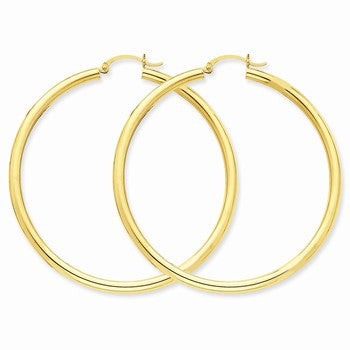 14k Yellow Gold Polished 3mm Round Hoop Earrings