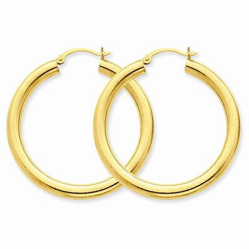 10k Yellow Gold Polished 4mm x 40mm Tube Hoop Earrings