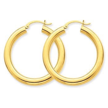 14k Yellow Gold Polished 4mm Lightweight Round Hoop Earrings