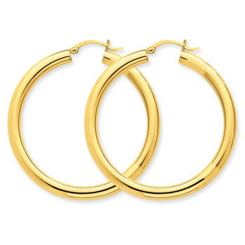 14k Yellow Gold Polished 4mm Lightweight Round Hoop Earrings