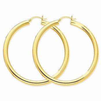 14k Yellow Gold Polished 4mm x 55mm Tube Hoop Earrings
