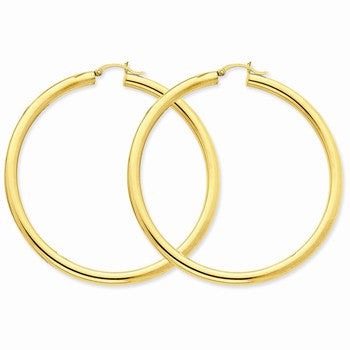 10k Yellow Gold Polished 4mm x 65mm Tube Hoop Earrings