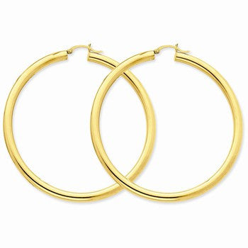 14k Yellow Gold Polished 4mm x 65mm Tube Hoop Earrings
