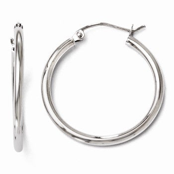 10K White Gold Polished Hinged Hoop Earrings
