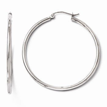 10K White Gold Polished Hinged Hoop Earrings