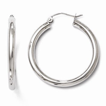 10K White Gold Polished Hinged Hoop Earrings