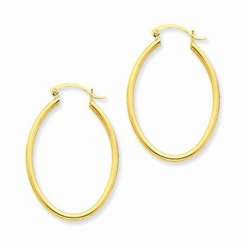 14k Yellow Gold Oval Polished Hoop Earring, Jewelry Earrings