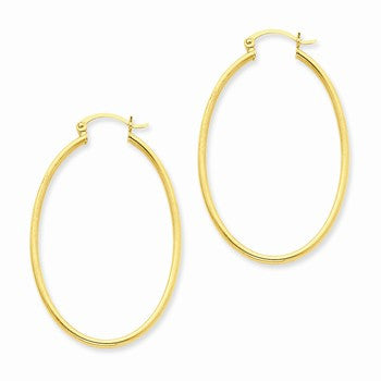 14k Yellow Gold Oval Polished Hoop Earring, Jewelry Earrings