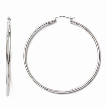 10K White Gold Polished Hinged Hoop Earrings