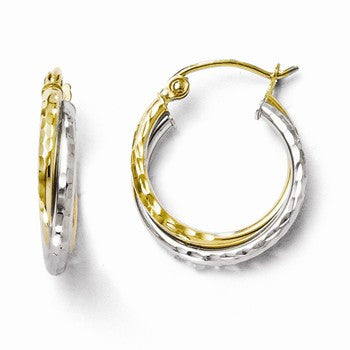 10K Two-tone Diamond-cut Hinged Hoop Earrings