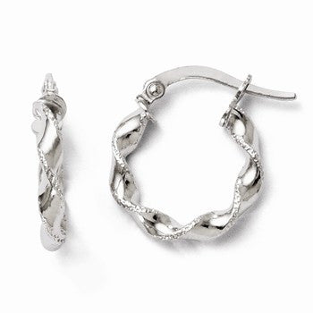 10K White Gold Polished Twisted Hinged Hoop Earrings