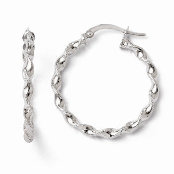 10K White Gold Polished Twisted Hinged Hoop Earrings
