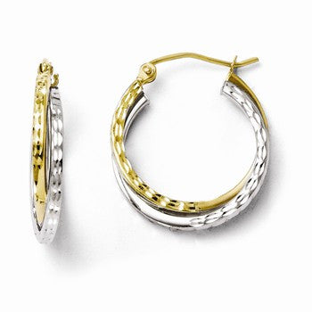 10K Two-tone Textured Hinged Hoop Earrings