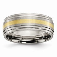 Titanium Ridged Edge with 14k Yellow Inlay 8mm Polished & Brushed Wedding Band