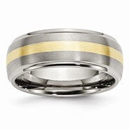 Titanium Ridged Edge with 14k Yellow Inlay 8mm Polished & Brushed Wedding Band