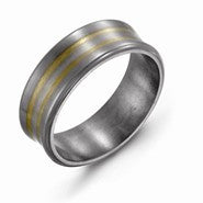 Titanium & 14k Yellow Gold Gold Inlay 8mm Satin and Polished Wedding Band