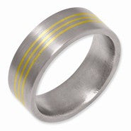 Titanium & 14k Yellow Gold Gold Inlay 8mm Satin Wedding Band