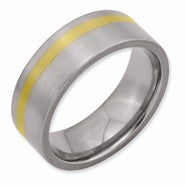 Titanium & 14k Yellow Gold Gold Inlay 8mm Satin Wedding Band