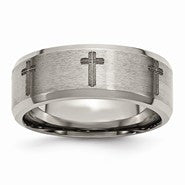 Titanium Beveled Edge 8mm Laser Design Polished & Brushed Wedding Band