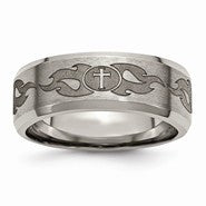 Titanium Beveled Edge 8mm Laser Design Polished & Brushed Wedding Band