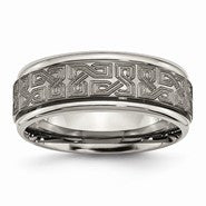 Titanium Ridged Edge 8mm Laser Design Polished & Brushed Wedding Band