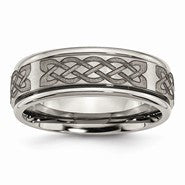 Titanium Ridged Edge 8mm Laser Design Polished & Brushed Wedding Band