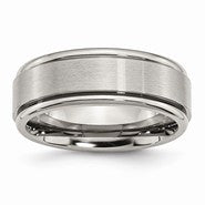 Titanium Ridged Edge 8mm Brushed and Polished Wedding Band