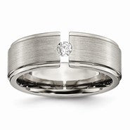 Titanium 8mm Diamond Brushed and Polished Ridged Edge Wedding Band