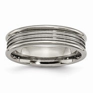Titanium Grooved and Beaded 6mm Polished Wedding Band