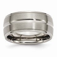 Titanium Grooved Ridged Edge 10mm Brushed and Polished Wedding Band