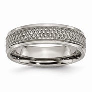 Titanium Ridged Edge Weave Design 6mm Polished Wedding Band