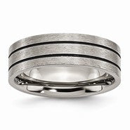 Titanium Black Enamel Flat Grooved 7mm Brushed Wedding Band