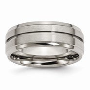 Titanium Grooved Ridged Edge 8mm Brushed and Polished Wedding Band