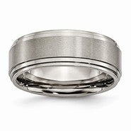 Titanium Ridged Edge 8mm Satin and Polished Wedding Band