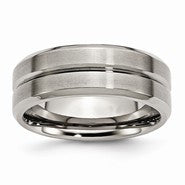 Titanium Grooved Beveled Edge 8mm Brushed and Polished Wedding Band