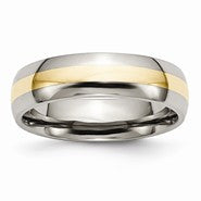 Titanium with 14k Yellow Inlay 6mm Polished Wedding Band