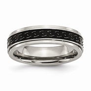Titanium Ridged Edge Black Enamel Braid Design 6mm Polished Wedding Band