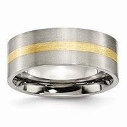 Titanium Flat with 14k Yellow Inlay 8mm Brushed Wedding Band