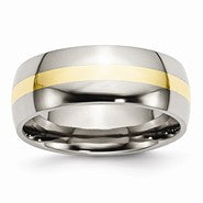 Titanium with 14k Yellow Inlay 8mm Polished Wedding Band