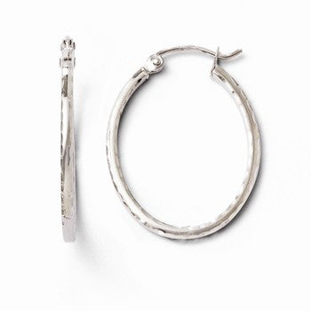 10K White Gold Diamond-cut Hinged Hoop Earrings