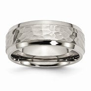 Titanium 8mm Beveled Edge, Hammered and Polished Wedding Band