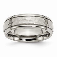 Titanium 7mm Grooved Edge Hammered and Polished Wedding Band