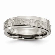 Titanium 6mm Ridged Edge Hammered and Polished Wedding Band